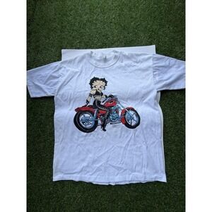 Vintage 1993 Betty Boop Motorcycle T Shirt Sz L- White